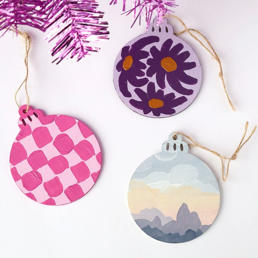 Pink Checkered Hand Painted Ornament