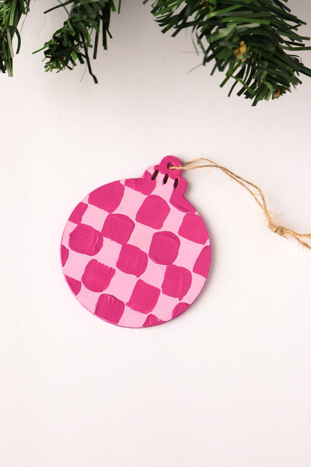 Pink Checkered Hand Painted Ornament