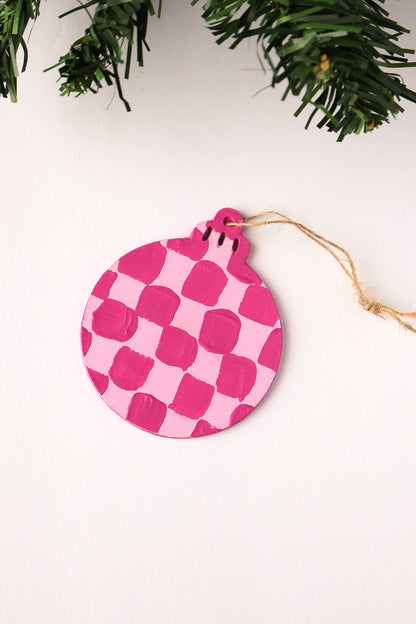 Pink Checkered Hand Painted Ornament